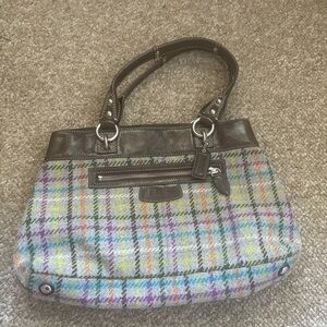 Coach Plaid Shoulder Bag with Brown Accents